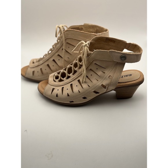 Earth Origins Shoes - Earth Kristen‎ LUG Sandals Women's 7.5 D Wide Beige Leather Lace-Up Comfort